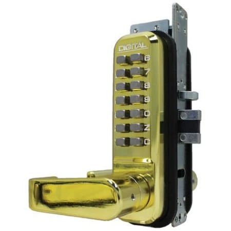 Lockey Mechanical Keyless Narrow Stile Lever Lock Single Combination Bright Brass 2985-BB